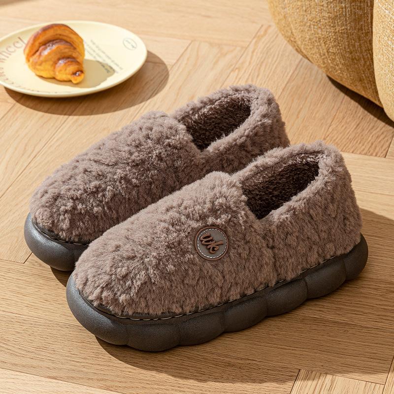 Plush cotton slippers women's autumn and winter 2025 new indoor home non-slip thick bottom warm men's cotton slippers