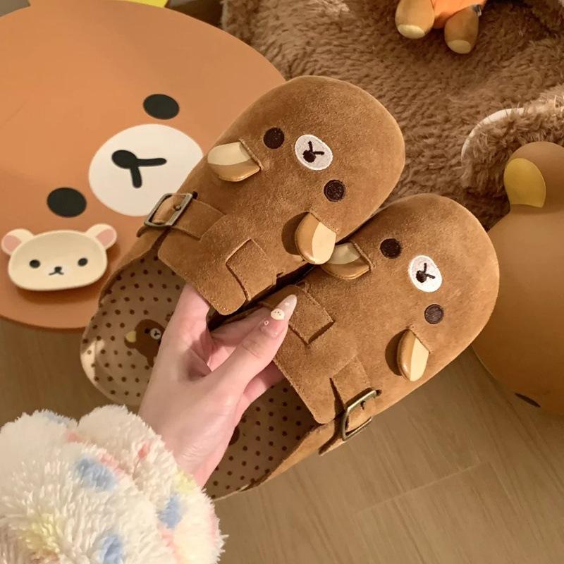 Cute bear bag head girl summer new platform lazy half slippers retro single shoes