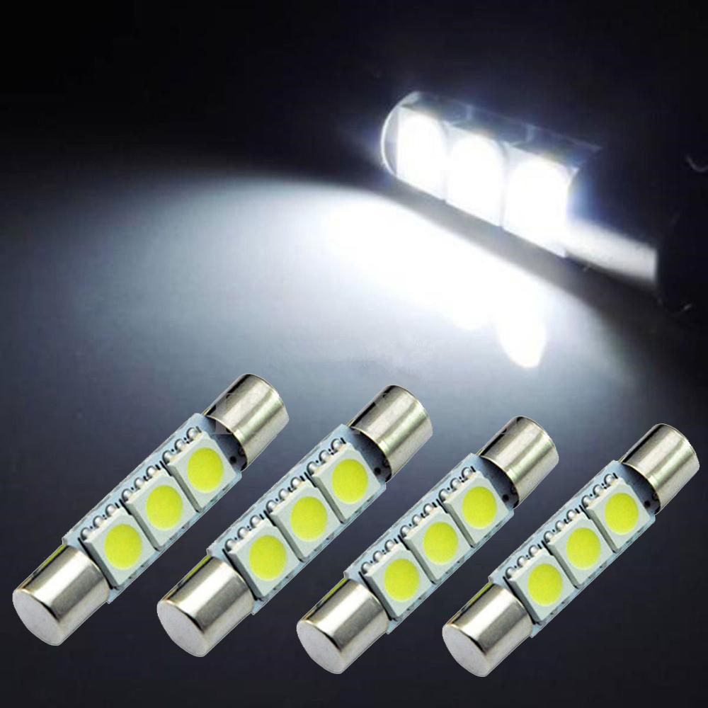 4x HID White 5050 3-SMD 31mm 6641F Fuse LED Bulb Mirror Light Sun Visor Lamp Auto Accessories Universal Car Tuning Durable