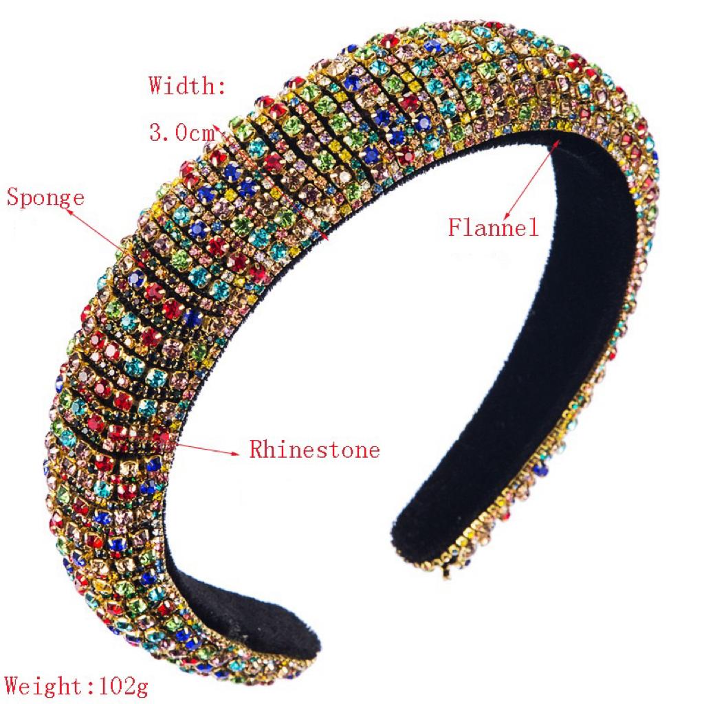 Mode Fait Main Perlé Femmes Bandeau Cheveux Cristal Diamant Baroque Épaissi Éponge Large Bord Fête Spectacle Bandeau Strass