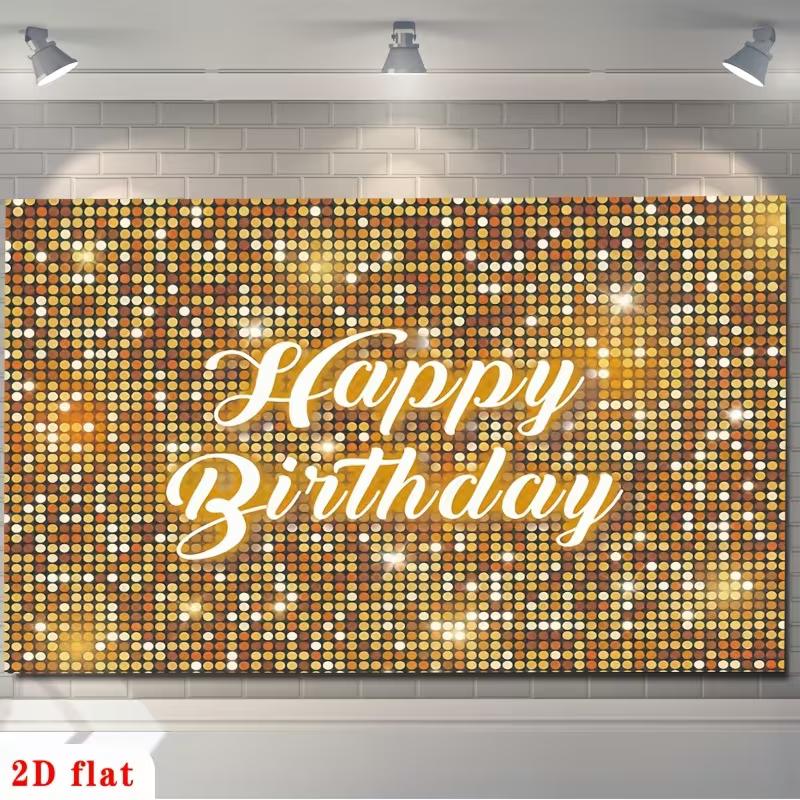 2D Sparkle Gold Happy Birthday Backdrop Adult Birthday Photoshoot Banner