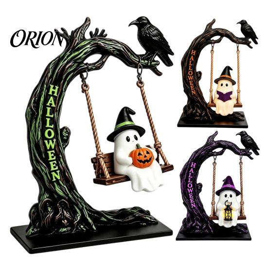 Realistic Wind Swaying Figures Halloween Swinging Ghost on Tree Figurine, Resin Swing Statue, Weatherproof Garden Statues Reading Ornament,