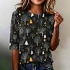Women Loose Fit Casual Half Sleeve Top Round Neck Lightweight Pullover Blouse with Halloween Ghost Tree Print for Everyday Wear