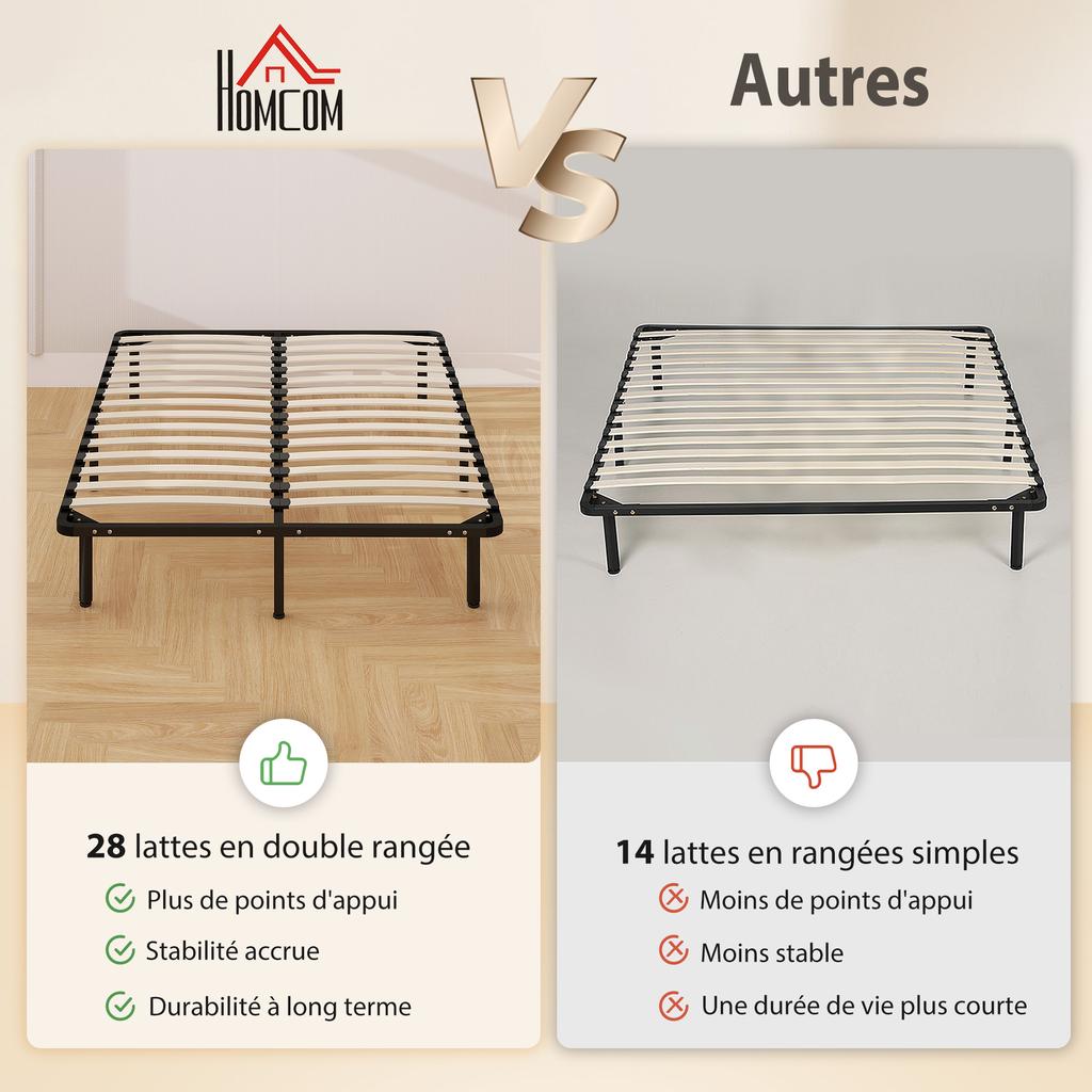 4ft6 Double Bed Frame, Metal Platform Bed Frame with 2 x 14 Wood Slats, No Box Spring Needed, Underbed Storage, Black