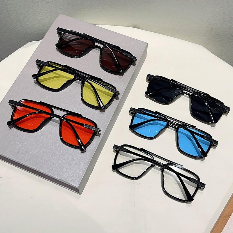 Non-polarized Vintage Punk Double Girder Large Square Frame Leisure Sunglasses Men Women Outdoor Travel Anti Strong Light Eyeglasses