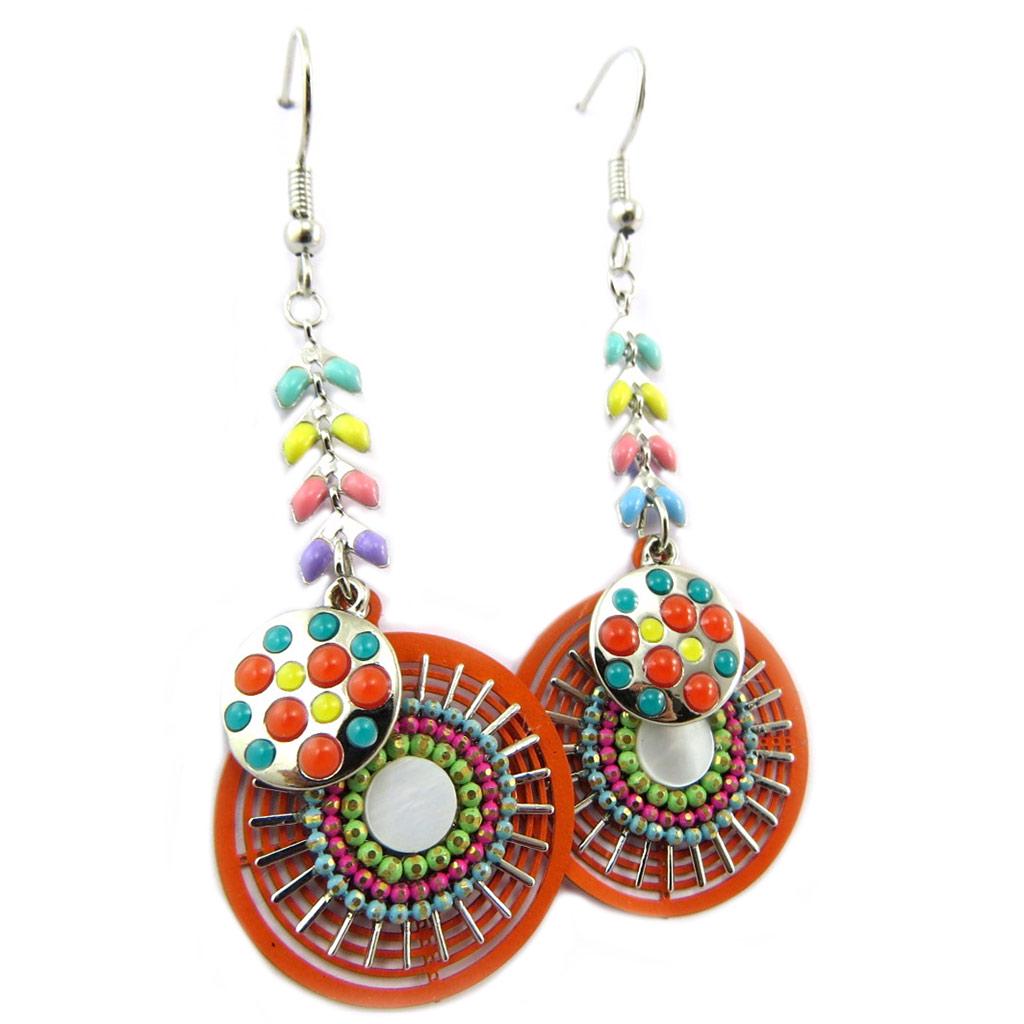 Les Trésors De Lily [P7341] - Boucles Créateur 'Boho' multicolore argenté - 50x23 mm