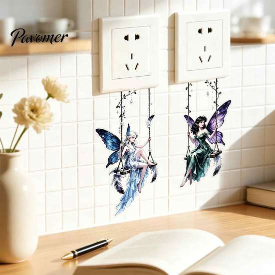 Forest Style Wall Stickers Swing Fairy Switch Sticker, Decorative PVC Self Adhesive Decal for Light And Socket Panels, Creative Gift Girls Romantic