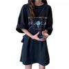 Women's Plus Size European Style Black Cotton T-Shirt - Short Sleeve, Long Summer Fit, Loose, Extra Large