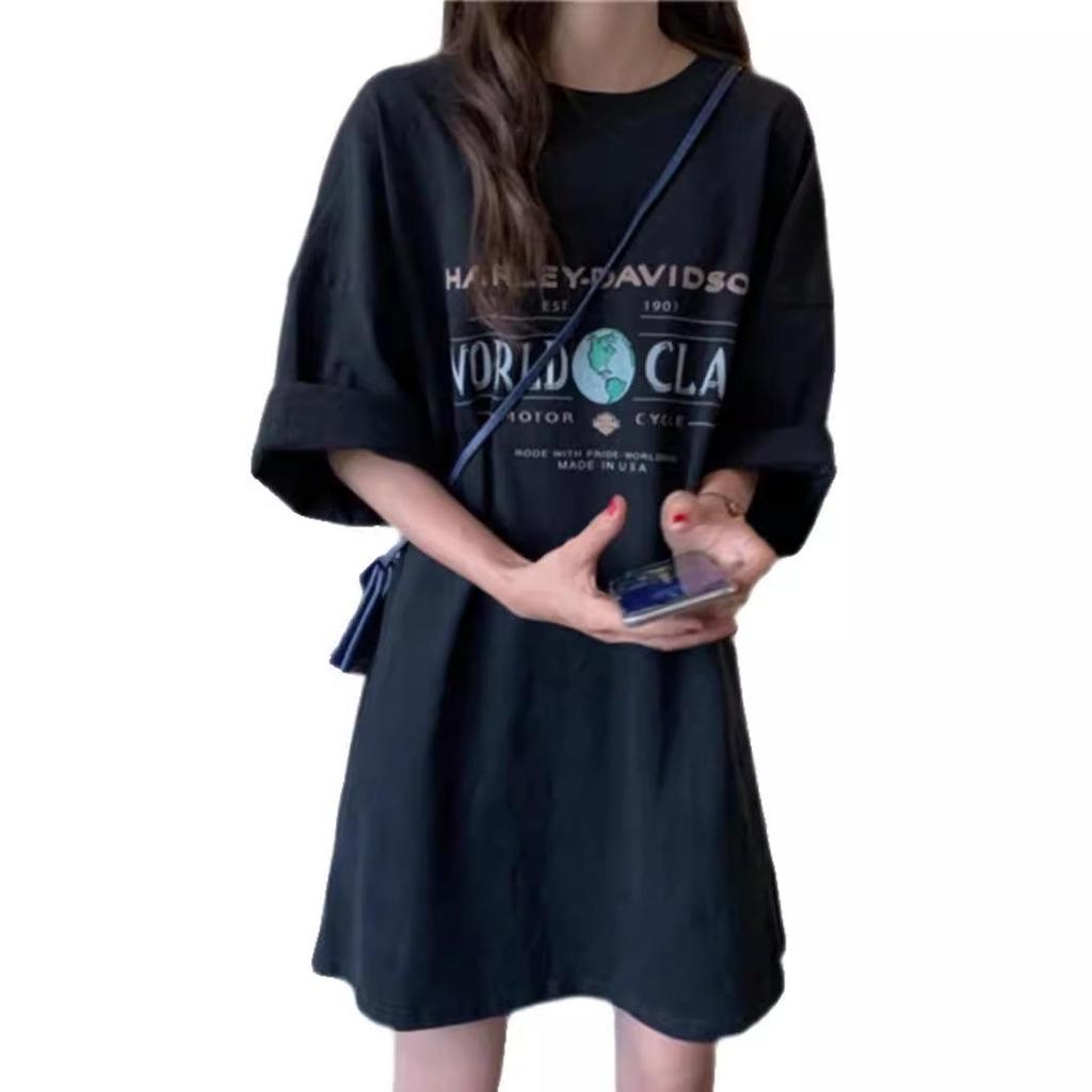 Women's Plus Size European Style Black Cotton T-Shirt - Short Sleeve, Long Summer Fit, Loose, Extra Large