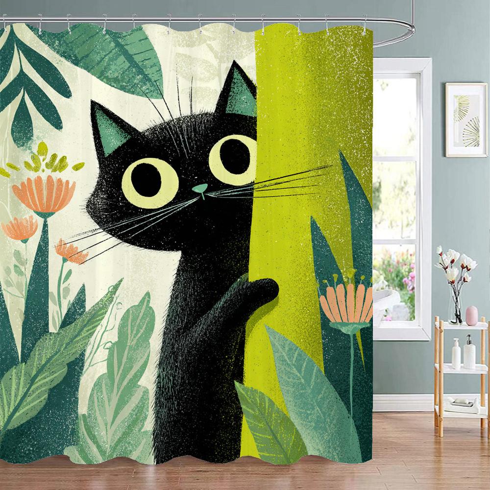 Cat Dog Cow Shower Curtain Set Cute Animal Bathroom Curtains Fabric Christmas Home Bathroom Decor Bathroom Accessories Set