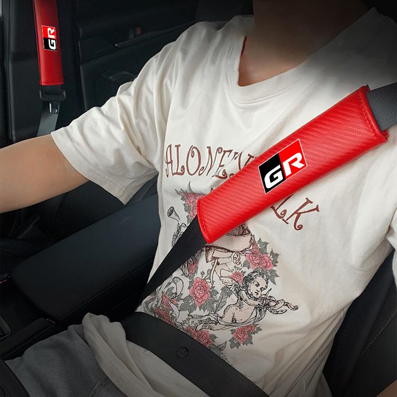 For Toyota GR 86 Supra Yaris RAV4 Prius Corolla C-HR Auris TRD 2pcs Carbon Fiber Leather Safety Belt Shoulder Cover Accessories