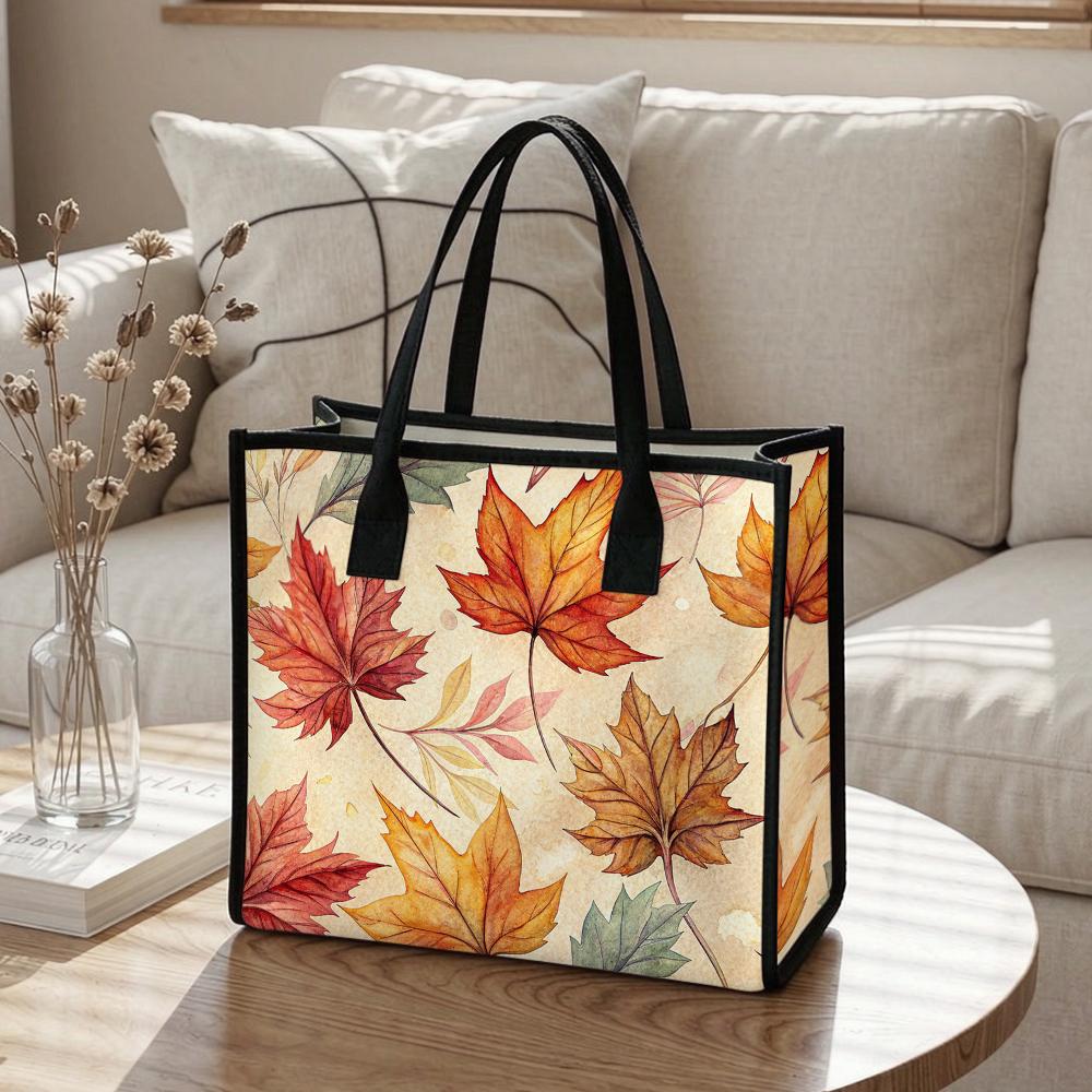Fall Maple Leaf Print Tote Bag Fashion Large Capacity Portable Casual Daily Shoulder Handbag