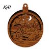Natural Log Craft Gifts 3D Wooden Light Up Christmas Ornament, Layered House Tree Snowman Wood Engraving Decor Nativity Scene Hanging Decoration
