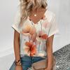 Plant Flower Print T-shirt Daily Loose Comfortable Top Personality Street Fashion Wear With The New Summer Women's V-neck Tees