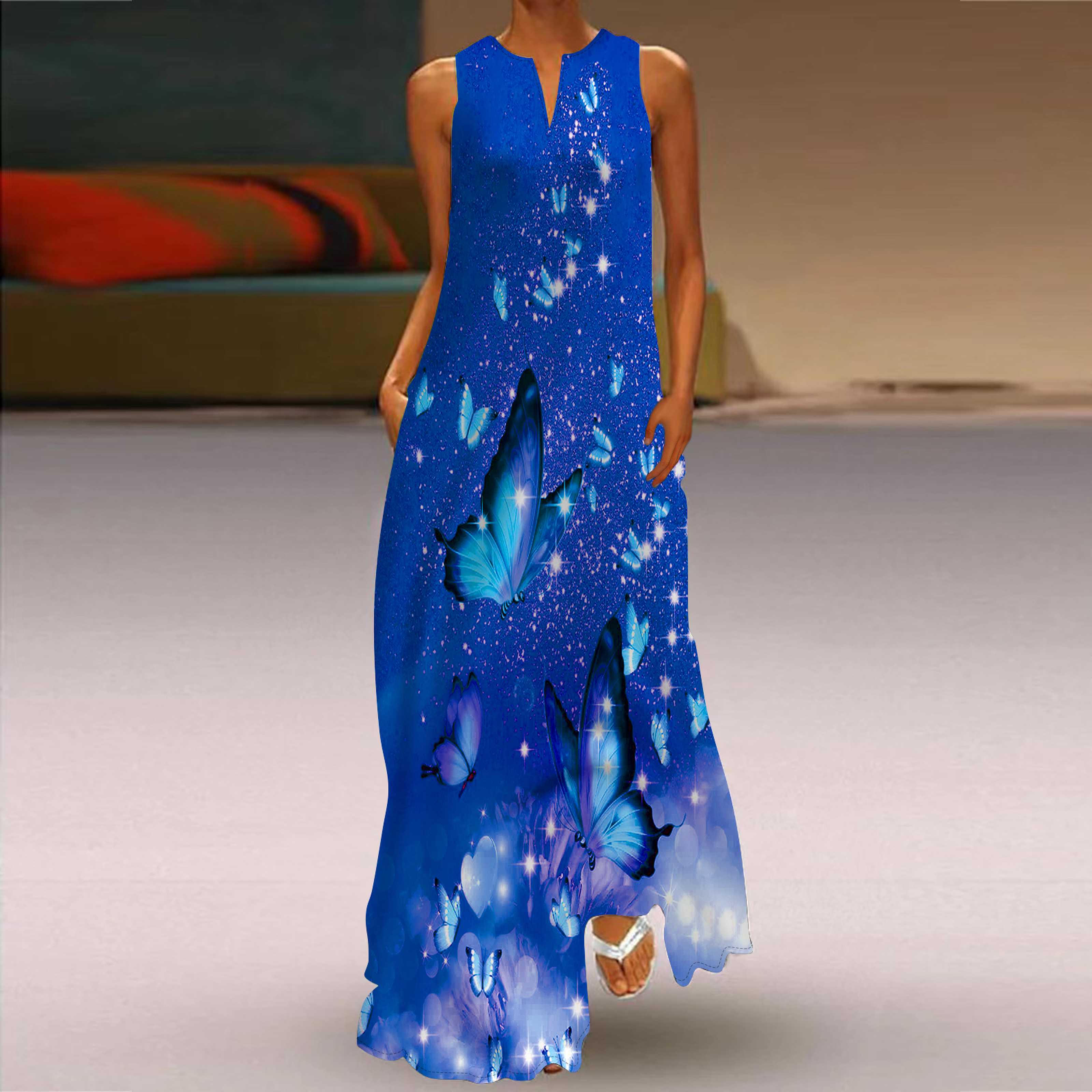 

Жен. Платье А-силуэта Макси Длинные без рукавов С принтом Звездная бабочка Осень/зима V-образный вырез Ретро Стиль Элегантный 8XL