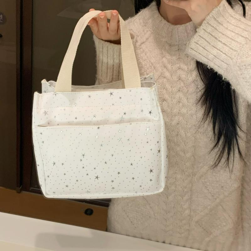 Simple Dotted Star Shoulder Bag Korean Style Casual Tote High Capacity Lunch Bag Comfortable Texture and Casual Commuting Bag