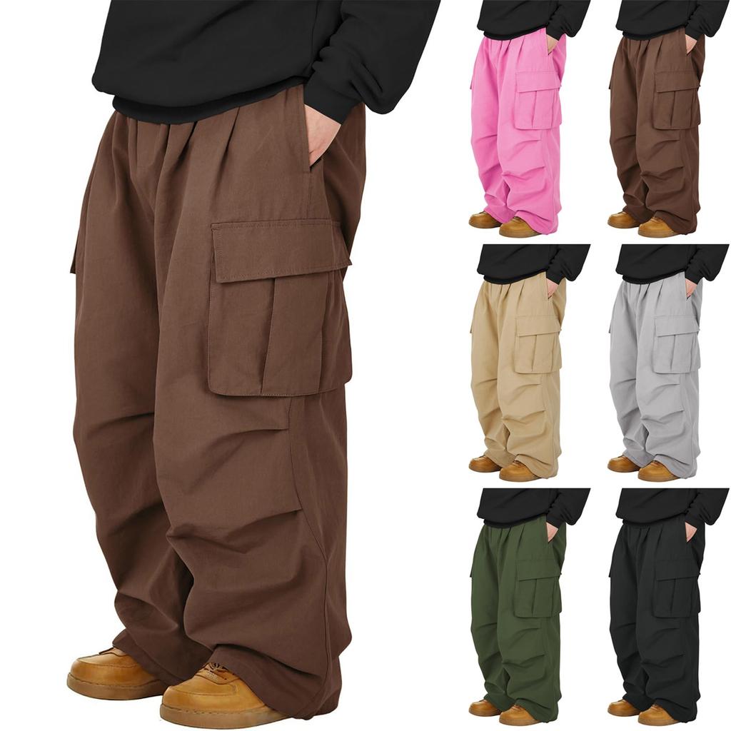 Men's Baggy Cargo Pants Wide Casual Parachute Pants Jogger Drawstring Hiking Hip Hop Pants With Pocket