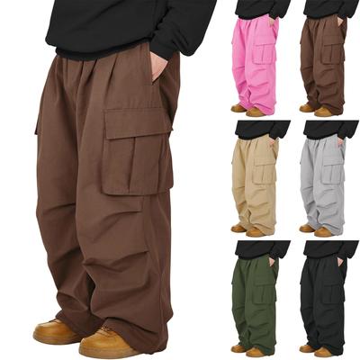 Men's Baggy Cargo Pants Wide Casual Parachute Pants Jogger Drawstring Hiking Hip Hop Pants With Pocket