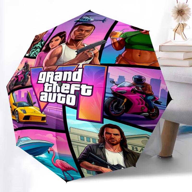 Printed Game Grand Theft Auto Folding Umbrella,Outdoor,Leisure,And Travel Umbrella,Durable Umbrella Fabric,Birthday And Holiday Gift