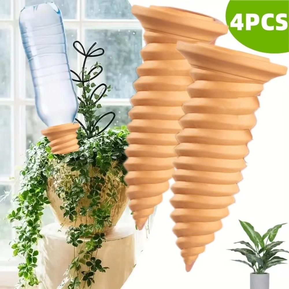 Screws-Shaped Plant Watering Stakes Natural Clay Terracotta Watering Device  Office
