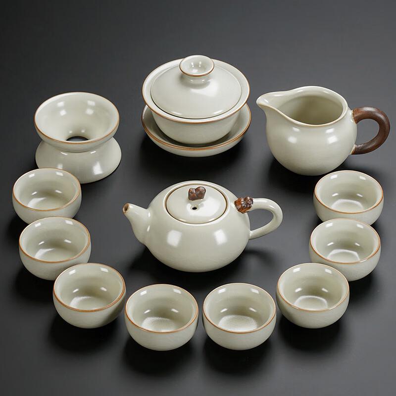 Leno Beige Ru Kiln Auspicious Tea Set (12-Piece)