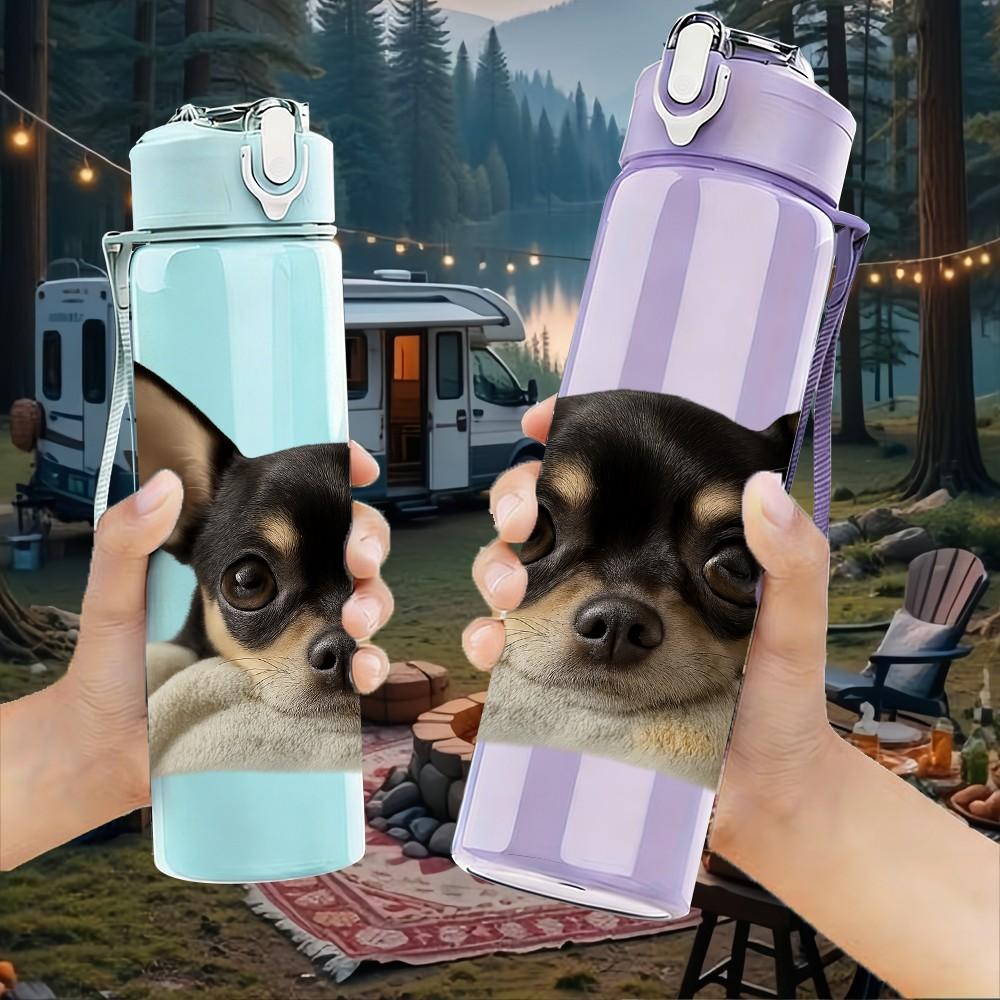1PC Chihuahua Dog Dark Tone Art 750ml Color Plastic Sports Water Bottle Leakproof Flip Straw Lid Suitable for Sports Office Home Use