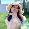 Summer Women Sun Hollow Out Straw Hat Wide Brim Beach Hat with Lace Tie Foldable Outdoor Vacation UV Protection Cap XKTYM03