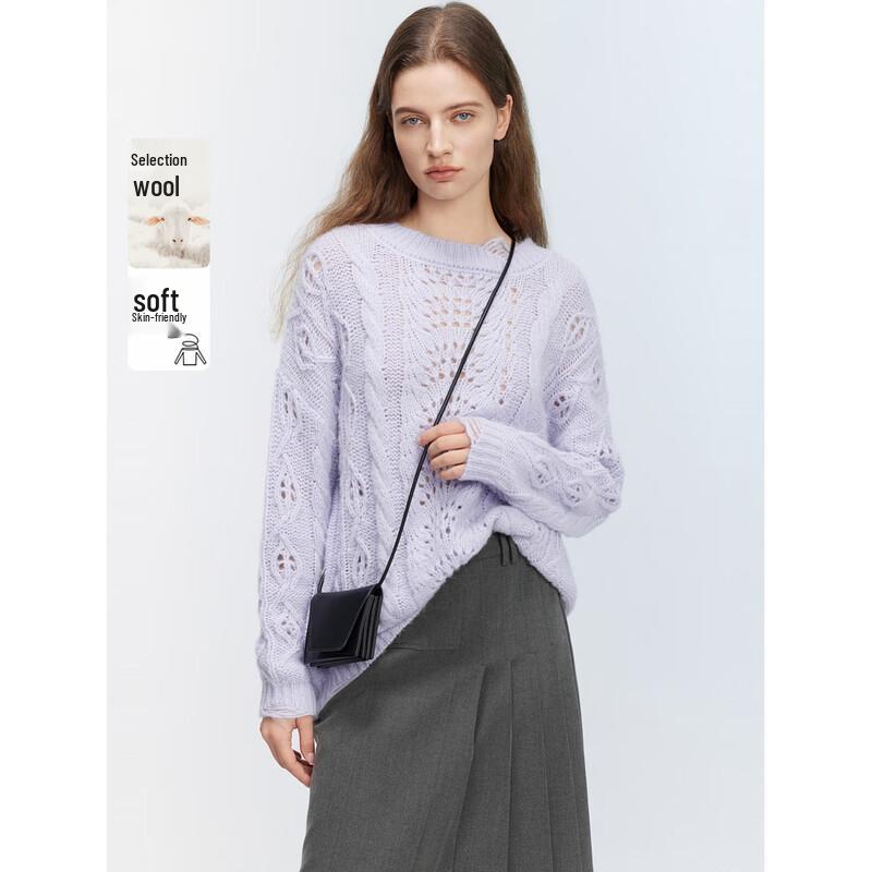 ELLE Women s Purple Lambswool Knit Sweater M