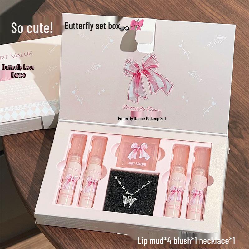 

Butterfly Dance Color Box: Blush Necklace & Matte Lip Gloss Four-Piece Set