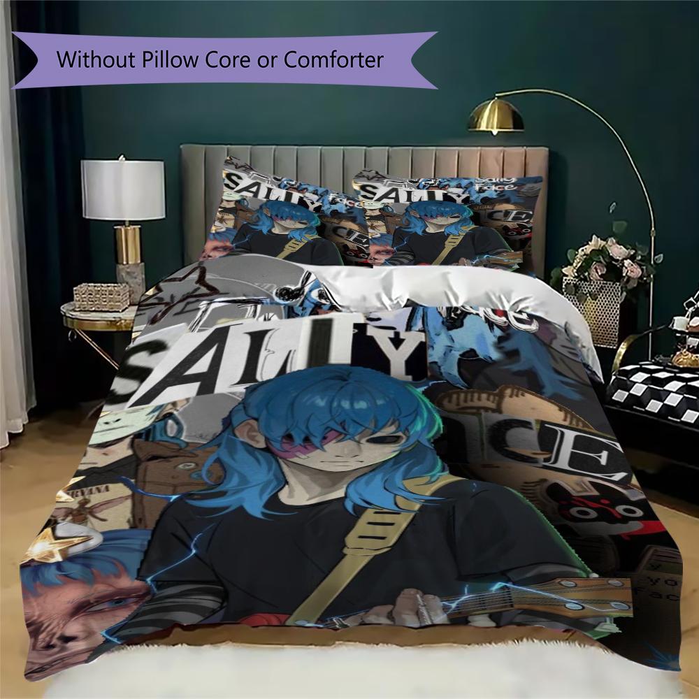 sally face Pattern Bedding uilt Set uilt Cover Pillowcase Home Decoration Birthday Gift (1 * duvet cover + 2 * pillowcase without core)140