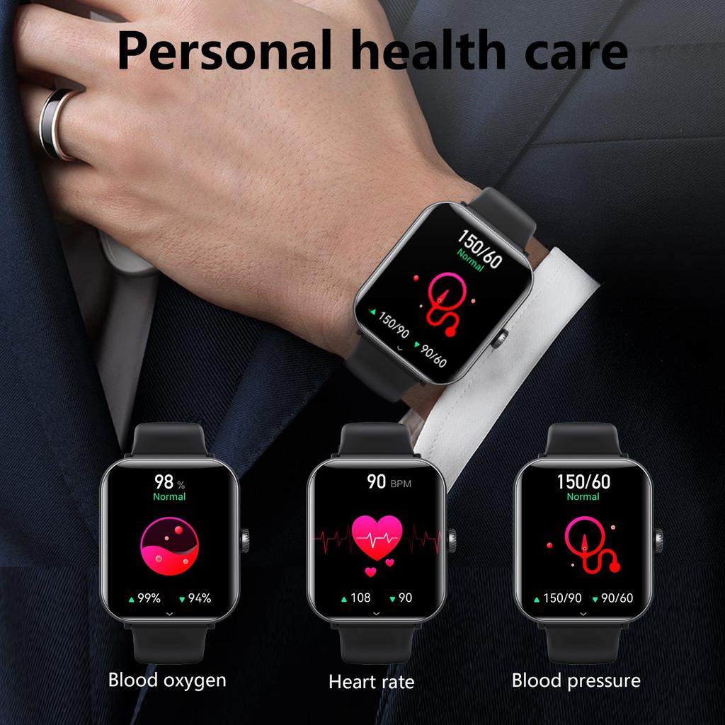 F57pro Smart Watch with Heart Rate, Blood Pressure Monitoring, Bluetooth-compatible Call, Sports Bracelet, Silicone Strap