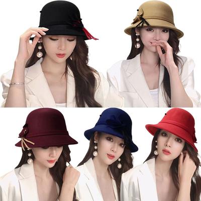 Autumn Winter Hat Elegant Women Ladies Girl Hat Warmer Fashion Felt Bucket Cap Vintage Retro Church Bowler Cloche Hats Lady Girl