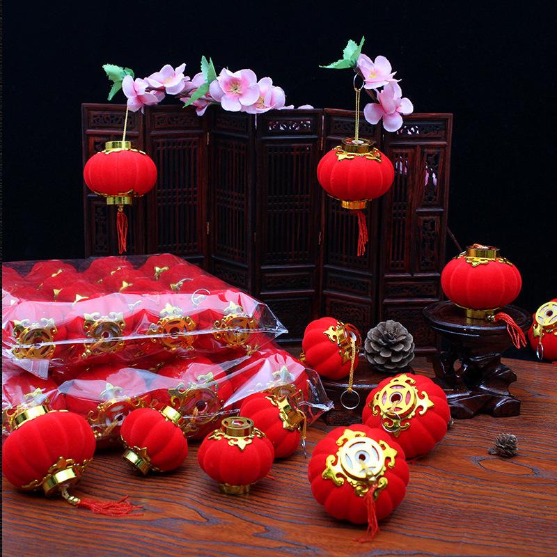 Small Red Wedding Lanterns: Flocked Round Lanterns for New Year, Hanging Ornaments, Bonsai & Balcony Decor Strings