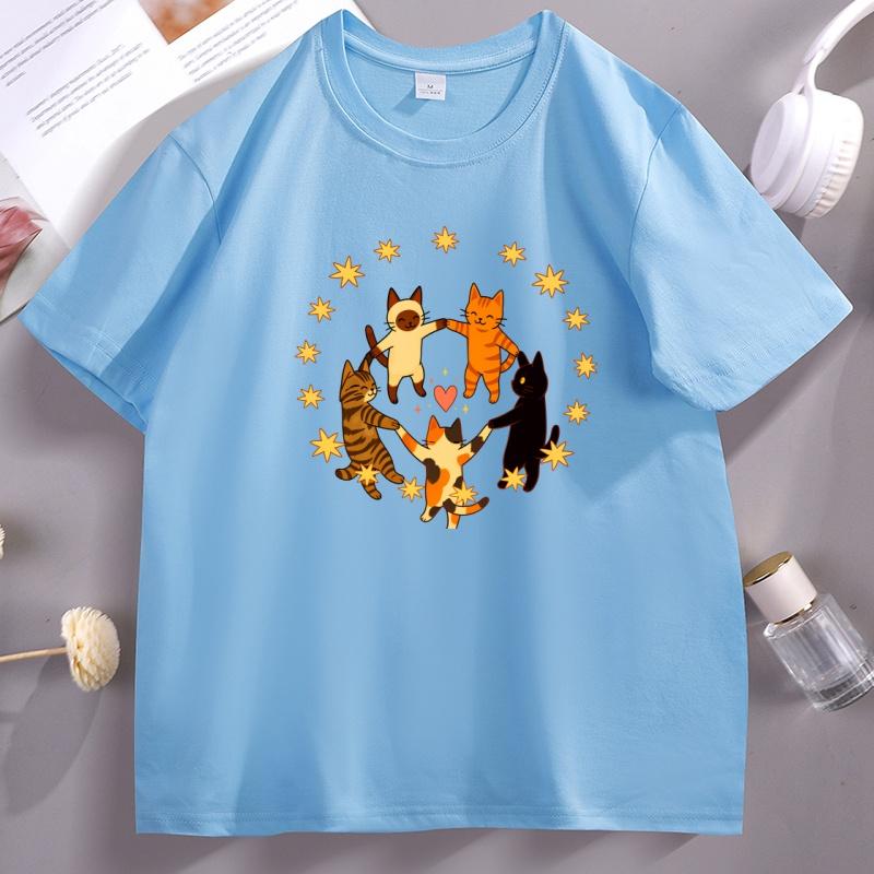 Dancing Cats TShirt Vintage Cat Lover Mom T Shirt Print Short Sleeve TShirts Casual Streetwear Summer Y2k Clothes Tops
