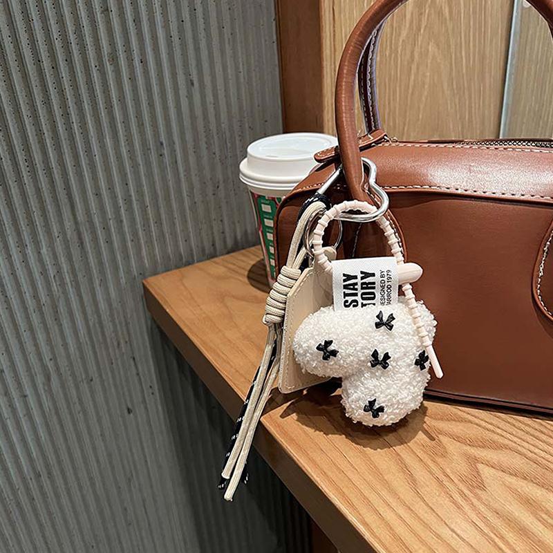 New Cartoon Plush Bow Love Pendant Keychains For Women Y2K Bag Hanging Jewelry Gift Decoration Accessories