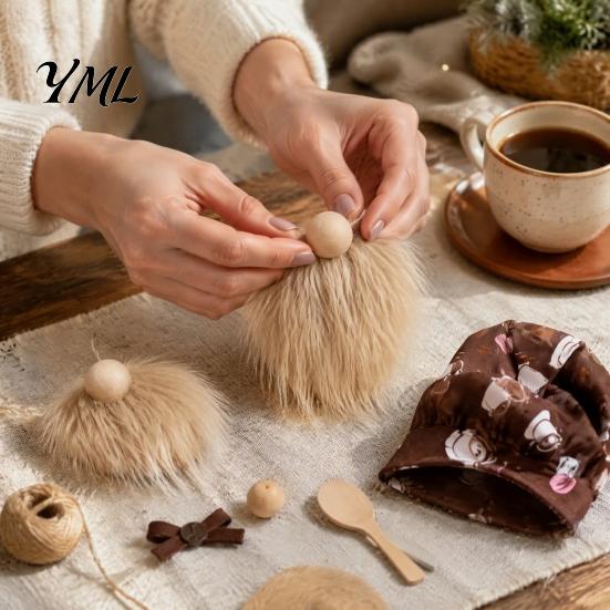 Wooden Ball Nose for Gnomes 3Pcs DIY Gnome Beards with Noses, Plush Beard, Handmade Gift Crafting Tools Faux Fur Dwarf Beard Christmas Elf Doll