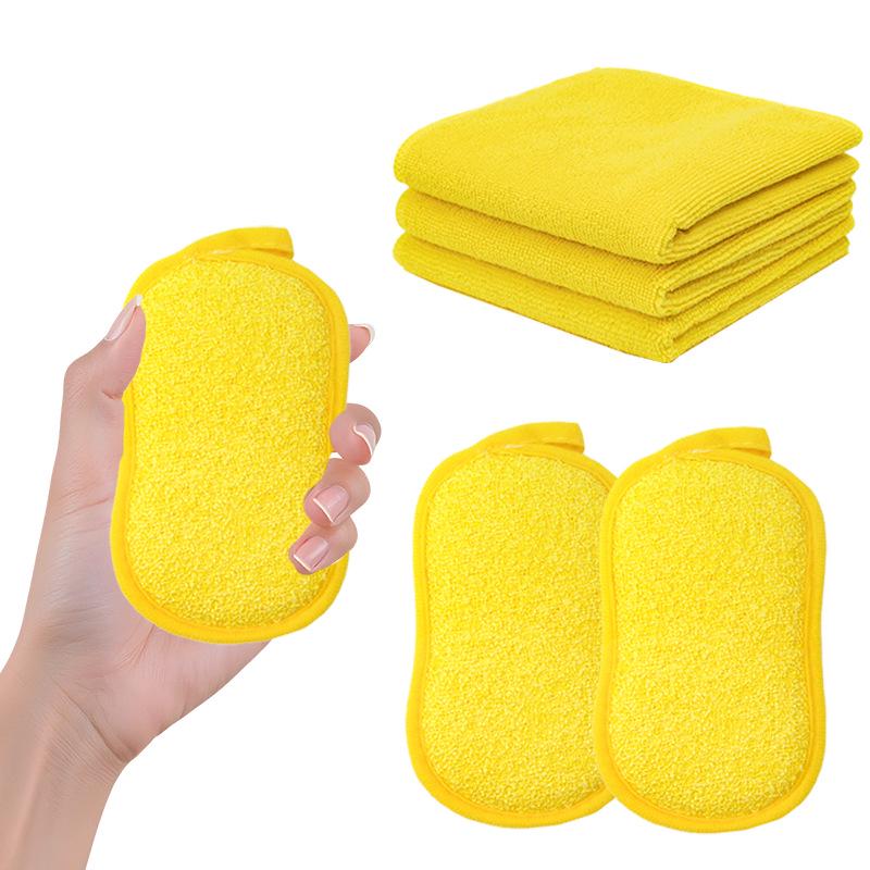 TEMU Kitchen Sponge & Dishcloth Set - High-Density Microfiber, Non-Oily 