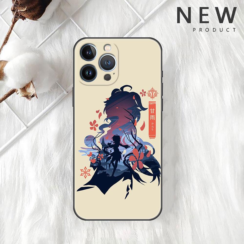 Husa Funda pentru Apple iPhone 14 11 13 7 12 Pro 7 XR XS Max 8 Plus 6 14Pro 13Mini Negru Moale Telefon Coque Anime Genshin Impact Cute