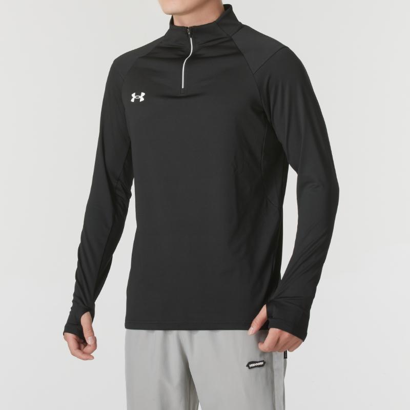 Under Armour Solid Color Simple Casual Sports Half-Zip Breathable Comfortable Long Sleeve Fitness Shirt Unisex tops Black 24600603-001