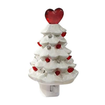 Valentine's Day Resin Tree Night Light Small Lighted Tree with Heart Topper for Bedroom Indoor Home Decor