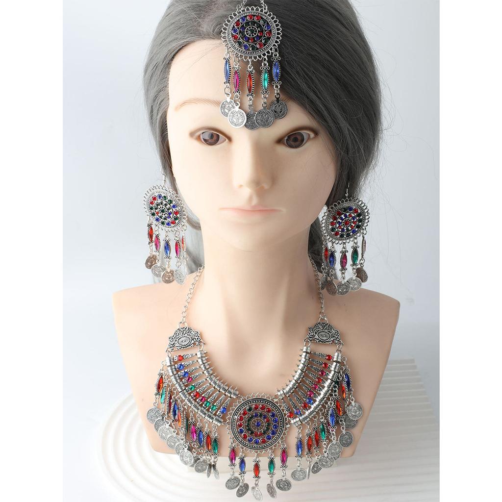Popular Bohemian Ethnic Style Exaggerated Jewelry Set Women's Necklace Earrings Diamond Jewelry