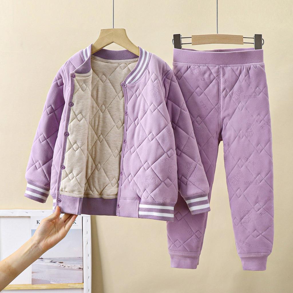 Children's School Uniform Artifact Autumn and Winter Three-layer Quilted Cotton Boys' Cotton Jacket with Thick Velvet Lining and Girls' Cotton Jacket