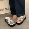 2025 New Niche Design Belt-buckle Double-strap Flip-flops for Women, Comfortable Thick-soled Fashionable Women's Shoes