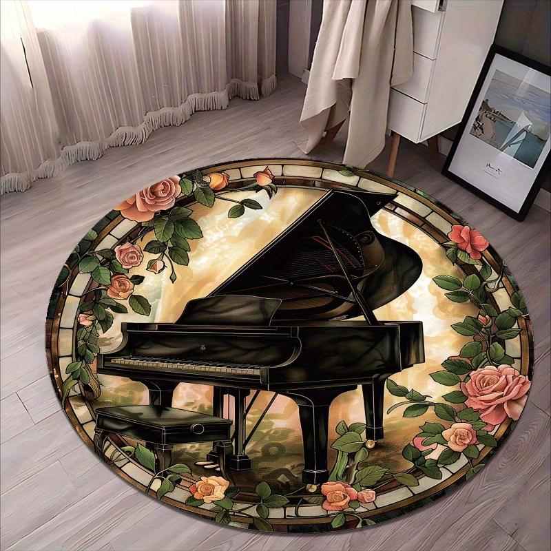 

Romantic Piano Rose Flannel-printed round floor mats are slip-resistant Suitable for living room bedroom terrace garden carpets 60cm