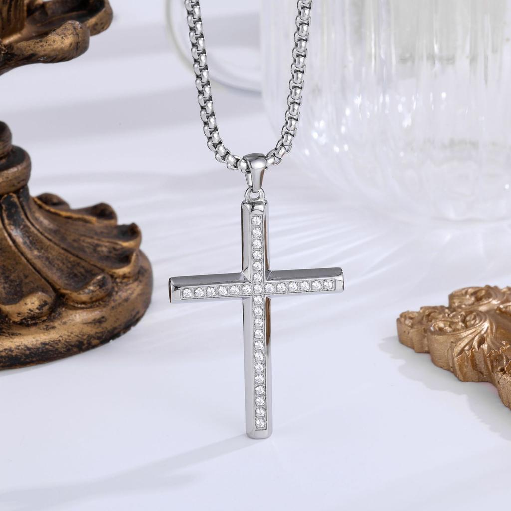 2026 Stone Cross Necklace Fashion Light Luxury Necklace Jewelry Premium Jewelry Full Diamond Men's Necklace
