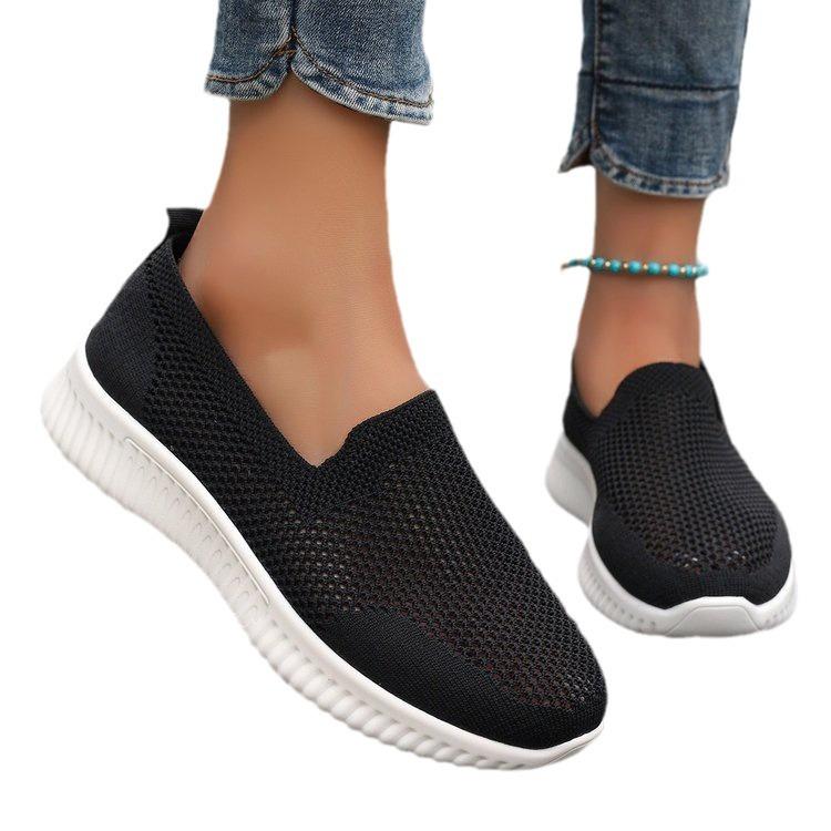 Lässige atmungsaktive Damen-Meshschuhe in Übergröße, Herbstneuheit, bequeme Damen-Flachsohlenschuhe mit weicher Sohle, Flyknit-Schuhe