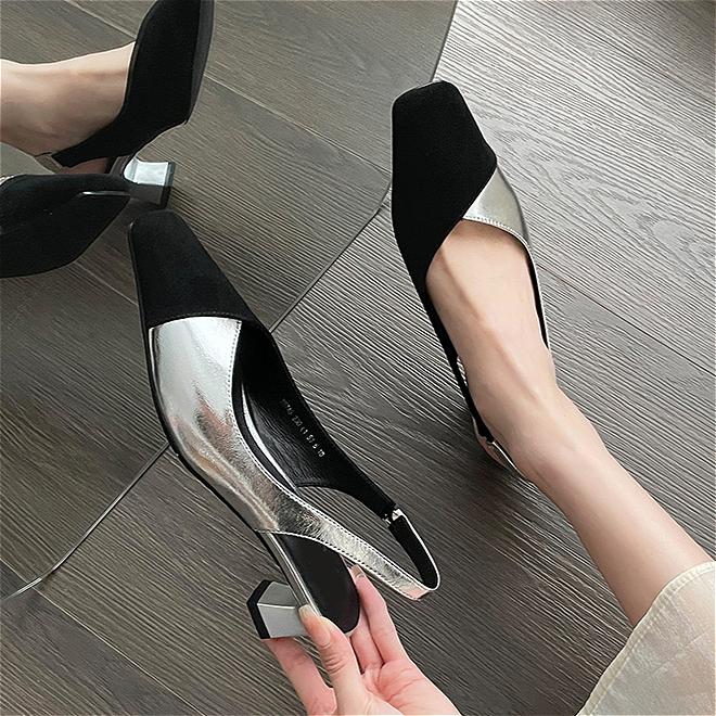 Fashion Heeled Sandals Women Square Toe High Heels Shoes Slingback Slippers 2025 New Fashion Chunky Shallow Dress Party Pumps Plus Size