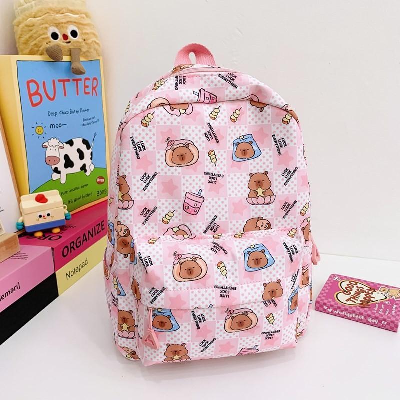Capybara Cute Pudding Milk Tea Checkered Cartoon Pattern Children Backpack