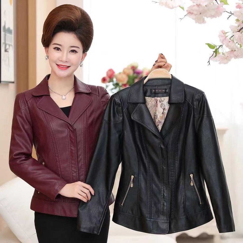 Middle-aged Leather Jacket for Women Soft PU Faux Leather Coat Female Autumn Winter Elegant Outerwear Leather Oversized