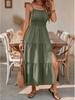 2026 Spring/Summer European & American Spaghetti Strap Layered Waist-cinching Solid Color Women's Long Dress